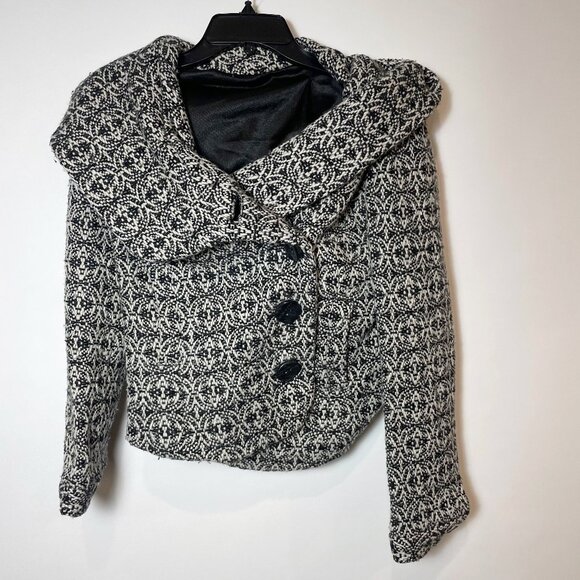 BDG Wool Blend Hooded Coat Jacket Black XS Tweed Lined Outerwear Button Front - Picture 1 of 11